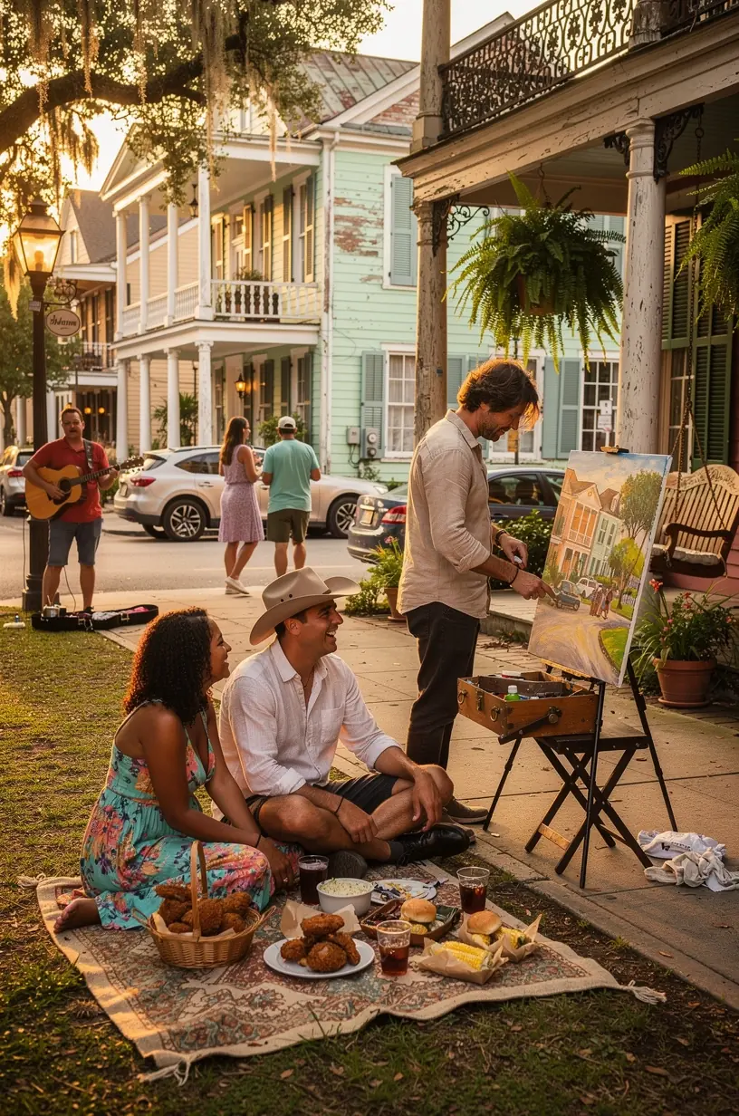 Live jazz band performing on an outdoor stage in a historic city square, highlighting the region’s music heritage.